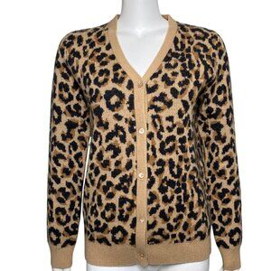 Neiman Marcus Cashmere Cardigan Sweater Womens Size M Animal Print Long Sleeve